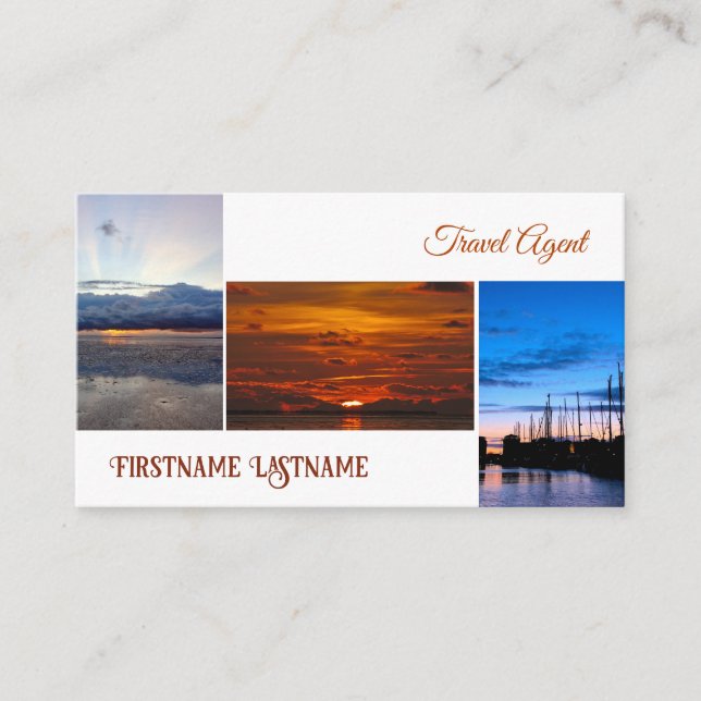 Travel agent dramatisk solnedgång i havets strand  visitkort (Framsida)