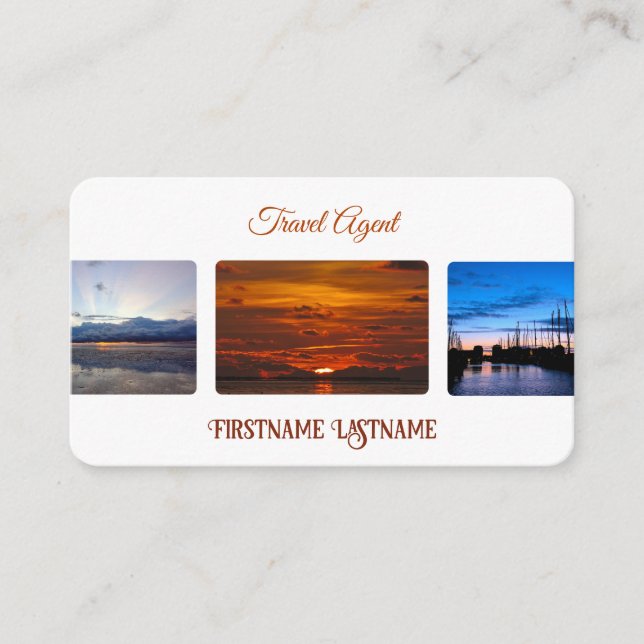 Travel agent dramatisk solnedgång i havets strand  visitkort (Framsida)
