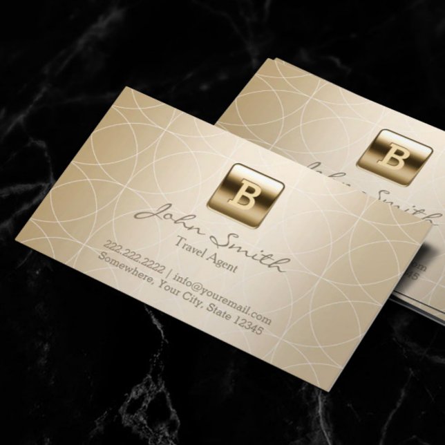 Travel Agent Modern Guld Monogram Visitkort (Skapare uppladdad)