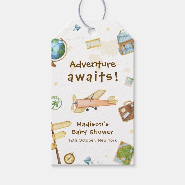 Travel Around The World Airplane Baby Shower  Presentetikett (Framsidan)