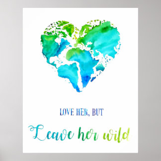Travel Art - Hjärtformade världskarta över vattenf Poster