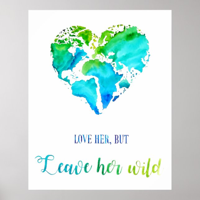 Travel Art - Hjärtformade världskarta över vattenf Poster (Framsidan)