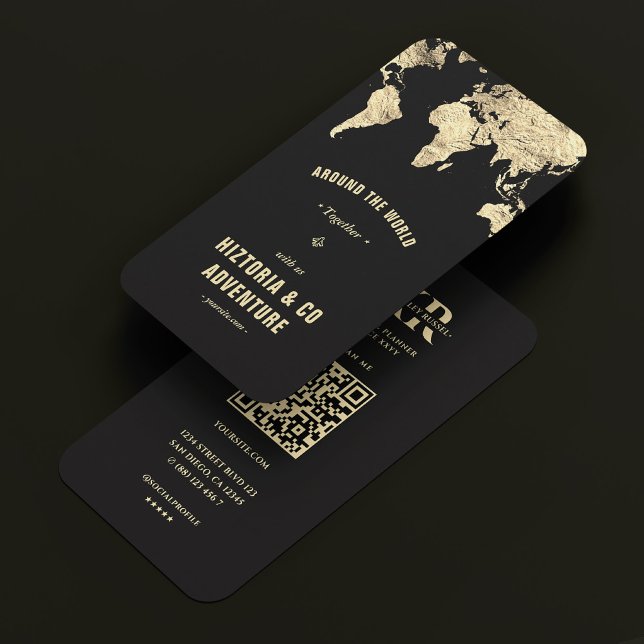 Travel Äventyr World Map Black Guld Monogram Visitkort (Travel Adventure World Map Black Gold Monogram Business Card
)