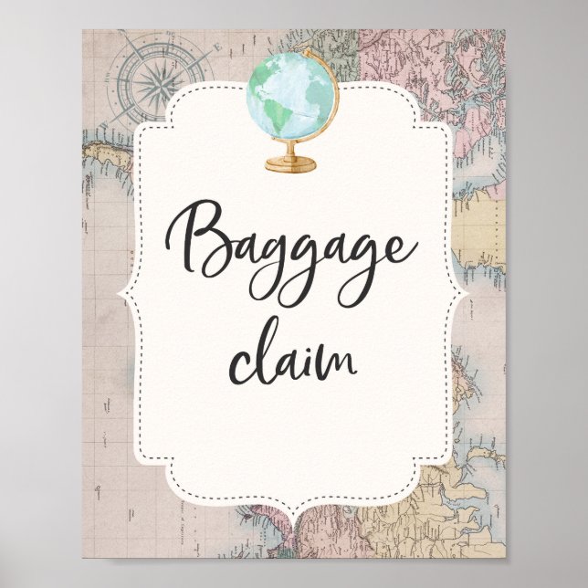 Travel Baby Shower Baggage Anspråk Bord-tecken Poster (Framsidan)