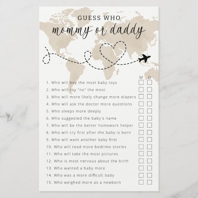 Travel Baby Shower Mamma eller pappa Game (Framsida)