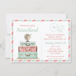 Travel Baby Shower Parenthood Coral Mint Inbjudningar