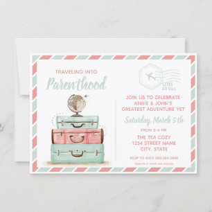 Travel Baby Shower Parenthood Coral Mint Inbjudningar