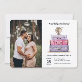 Travel Baby Shower Rosa Lila Suitcase Inbjudningar