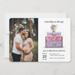 Travel Baby Shower Rosa Lila Suitcase Inbjudningar