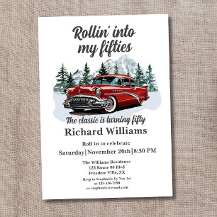 Travel Classic Retro Car Rolling 50:e födelsedagen Inbjudningar