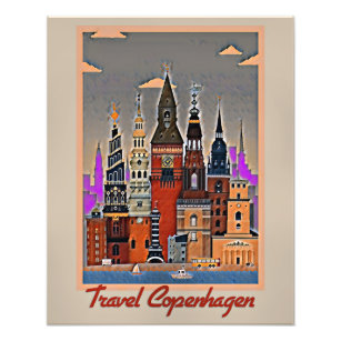 Travel Copenhagen, vintage affisch Fototryck