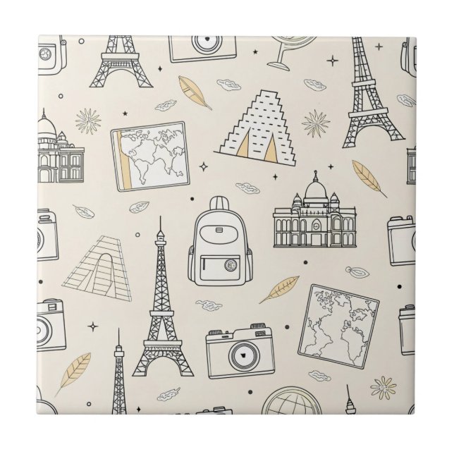 Travel Doodle Seamless Pattern Kakelplatta (Framsidan)