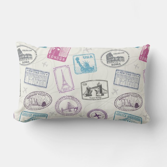 Travel Frimärke Lumbar Pillow Lumbarkudde (Framsida)
