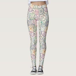 Travel Frimärke Mönster Leggings
