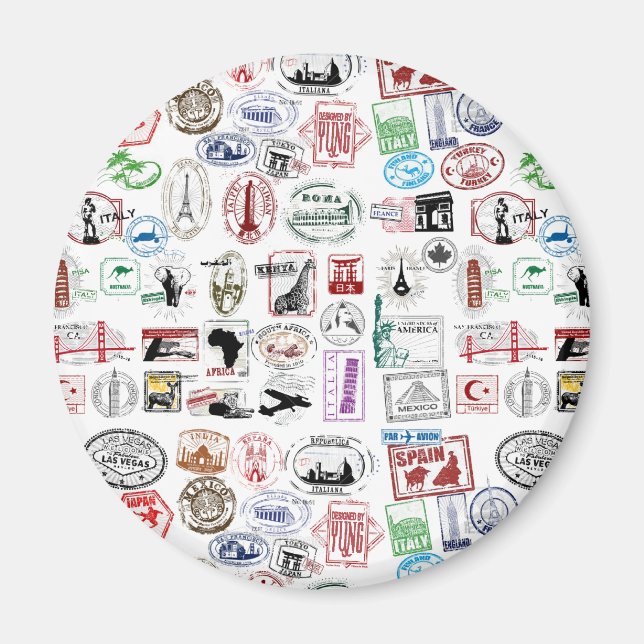 Travel Frimärke Mönster Magnet (Framsidan)