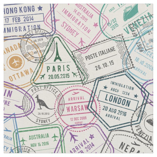 Travel Frimärke Mönster Tyg (Närbild)