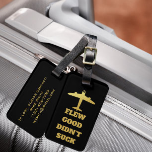 Travel Funny "Flew Bra Do Suck" och flygplan Bagagebricka