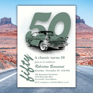 Travel Green Classic Car  Fyller 50 År Inbjudningar