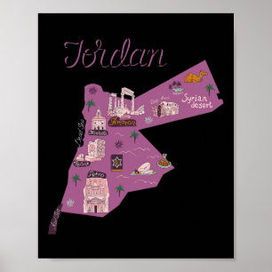 Travel Jordan Karta Amman Petra Dead Sea Family Va Poster