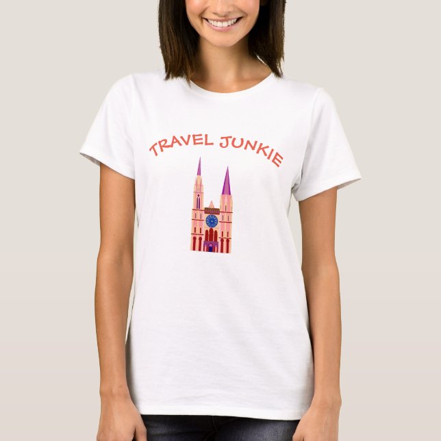 Travel Junkie Cathedral T Shirt (Framsida)