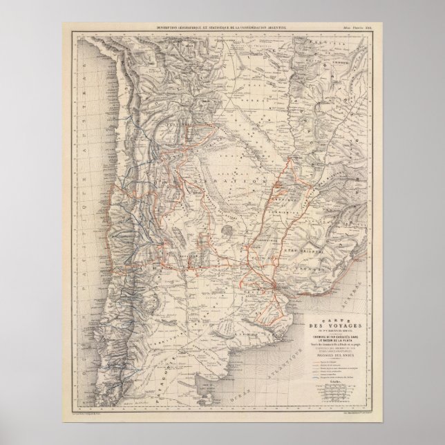 Travel Karta av dr V Martin de Moussy Poster (Framsidan)