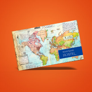 Travel karta hostel vintage stil retro teckning visitkort