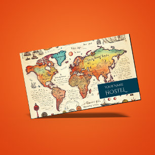Travel karta hostel vintage stil retro teckning visitkort