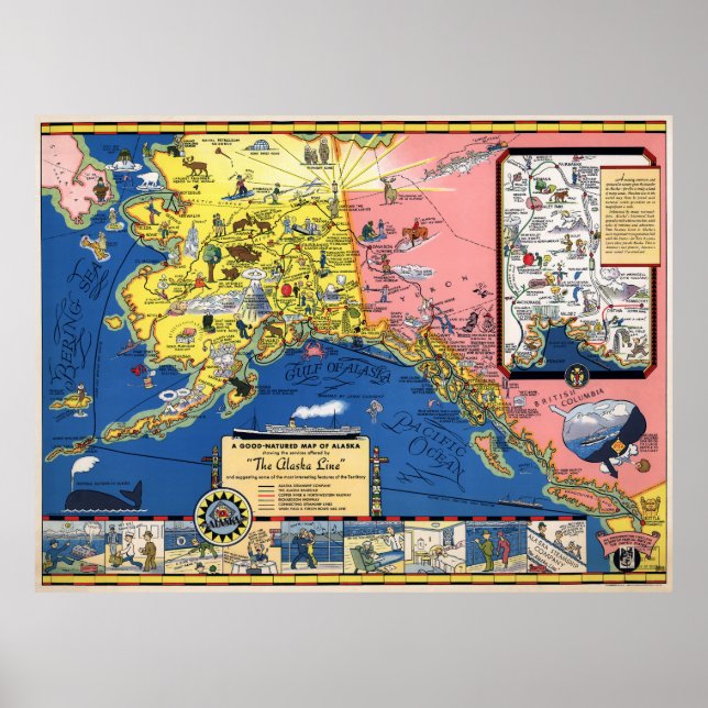 TRAVEL KARTA i ALASKA 1934 Poster (Framsidan)