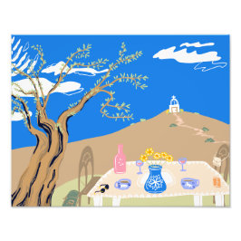 Travel keepsake Greek afternoon olive tree scene Fototryck