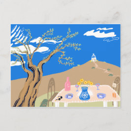 Travel keepsake Greek afternoon olive tree scene Helg Vykort