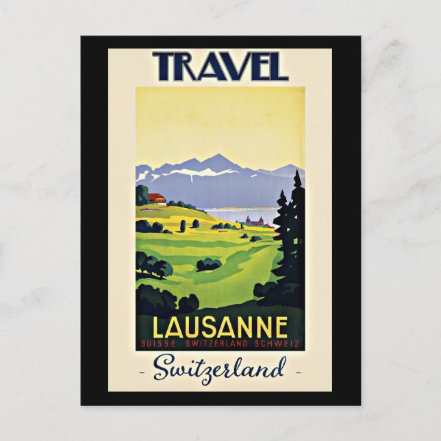 Travel Lausanne, Schweiz vintage affisch Helg Vykort (Framsida)