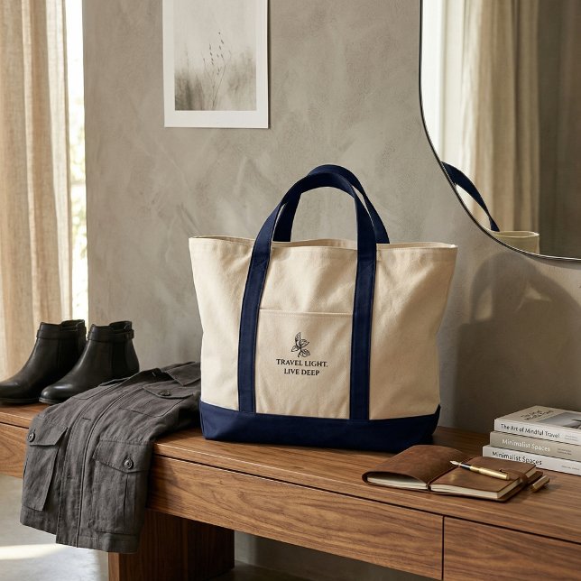 Travel Light Live Deep Minimalist Typography  Tygkasse (Travel Light Live Deep Minimalist Typography Off-White Large Canvas Weekender)