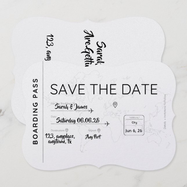 travel lover save the date boarding pass spara datumet (Fram/baksida)