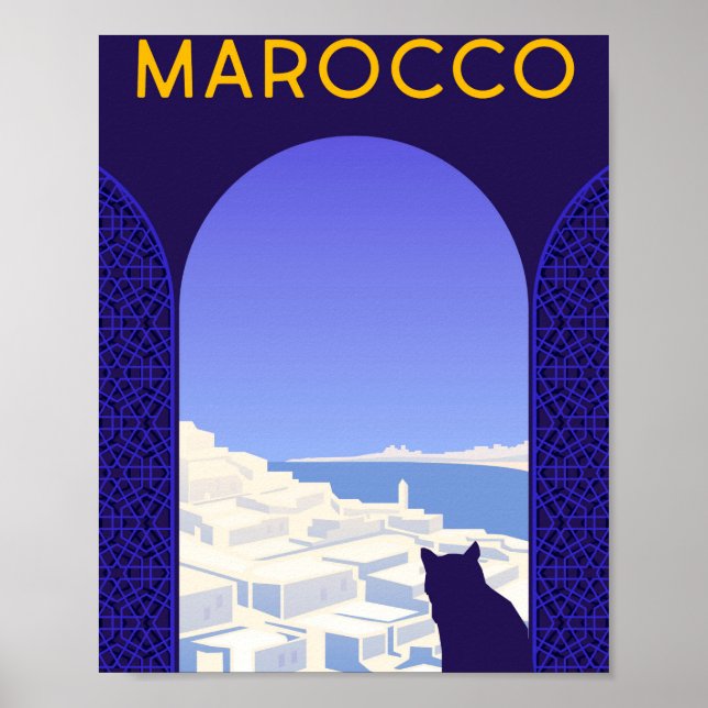 *~* Travel Marocco Marocko Cat Window Ledge Blue Poster (Framsidan)