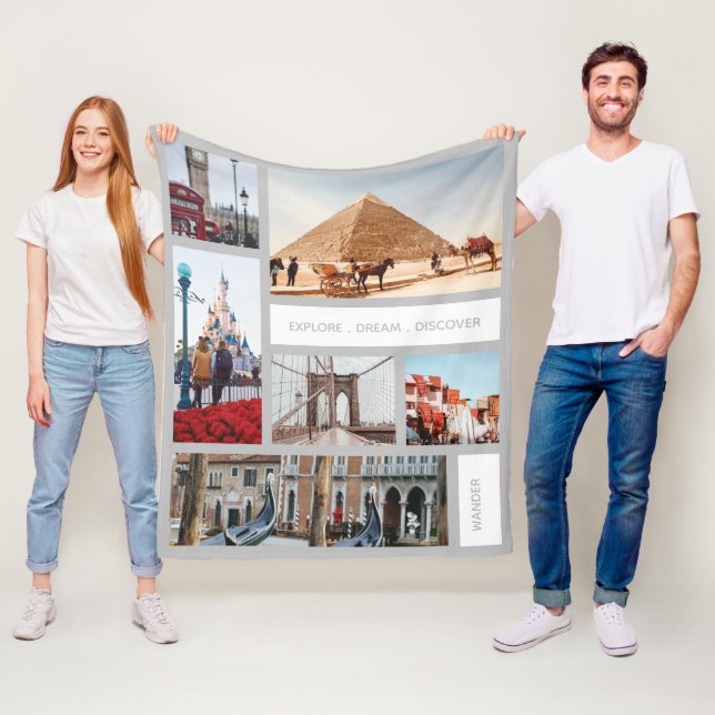 Travel Memories Photo Keepsak White Grått Fleecefilt (På plats)