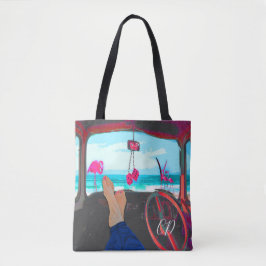 Travel Monogram Beach Scene Flamingos Tygkasse