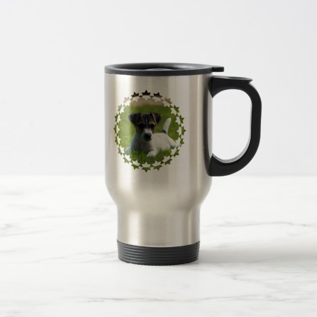 Travel mug för rostfritt stål för jackRussell valp Resemugg (Höger)