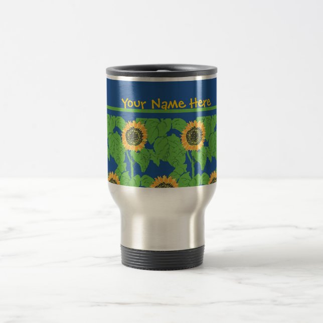 Travel mug som ska skräddarsy, guld- solrosor resemugg (Center)