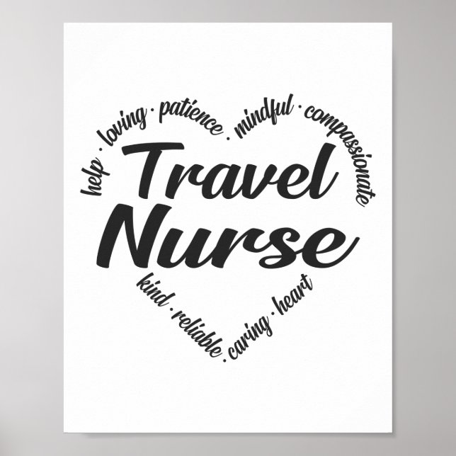 Travel Nurse Heart Ord Cloud Poster (Framsidan)