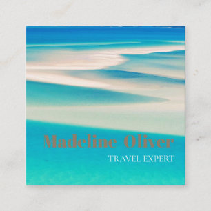 Travel Ocean Beach Sea Aqua Blue QR Business Fyrkantigt Visitkort