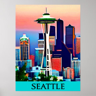 Travel Poster från Seattle under Dawn Himlar Skriv