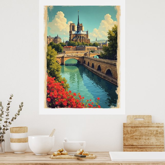 Travel poster Notre Dame, France, (Kök)