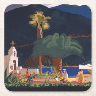 Travel Poster - Santa Catalina Island, Kalifornien Underlägg Papper Kvadrat
