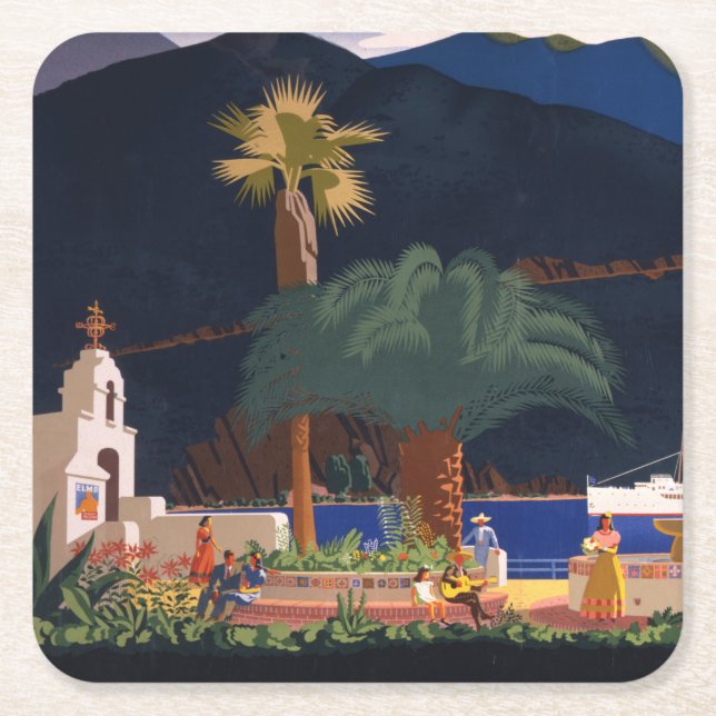 Travel Poster - Santa Catalina Island, Kalifornien Underlägg Papper Kvadrat (Framsidan)