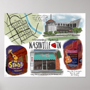 Travel Poster: Strumming genom Nashville, TN Poster