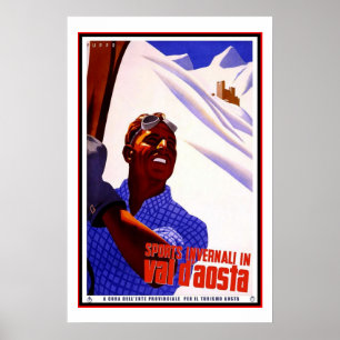 Travel Poster Vintage Val d Aosta Italien Skiing