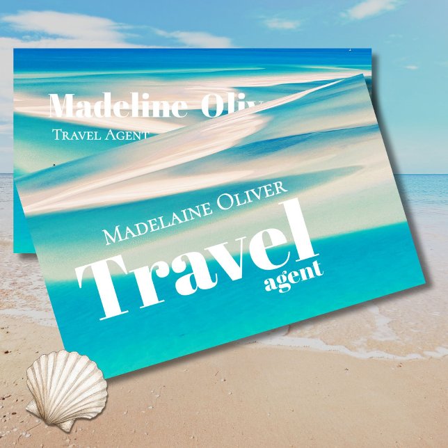 Travel QR Ocean Beach Sea White Blue Business Visitkort (Skapare uppladdad)