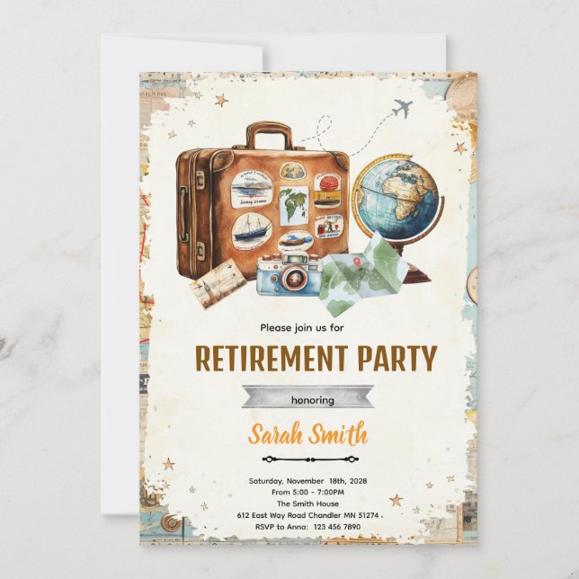 Travel retirement party invitation inbjudningar (Framsida)