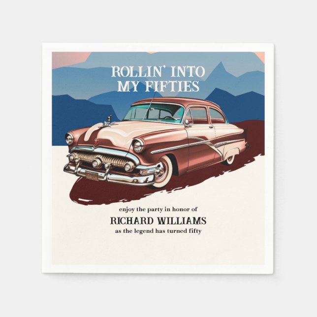 Travel Retro Classic Car Theme 50th Birthday Pappersservett (Framsidan)