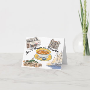 Travel Sketch Notecard: Bouillabaisse i Marseille Kort